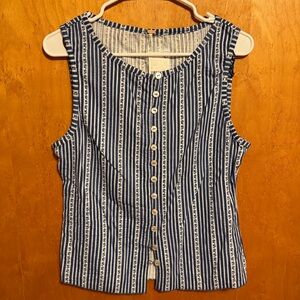 Free People Blue and White Striped Button-Front Tank
